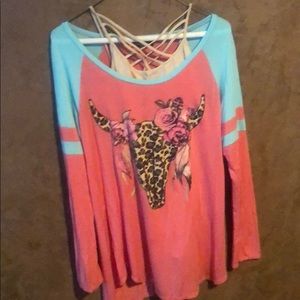 Long sleeve Leopard cow head with flowers